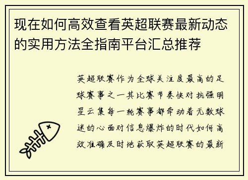 现在如何高效查看英超联赛最新动态的实用方法全指南平台汇总推荐